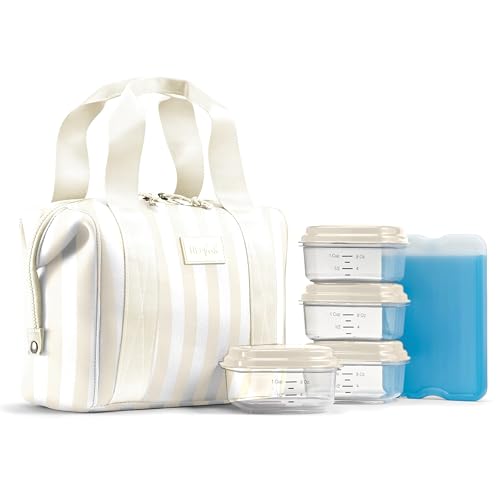 Fit & Fresh Remi Lunch Bag for Women Work – Neoprene Lunch Tote with Containers & Ice Pack, Reusable Meal Prep Lunch Box, Large Capacity, Machine Washable, Ivory Stripe - color: Ivory Stripe