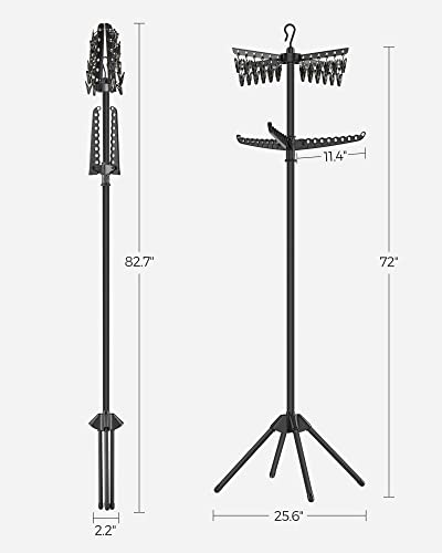 SONGMICS 2-Tier Clothes Drying Rack, 72-Inch Folding Laundry Drying Rack with 3 Rotatable Arms for Hangers, 24 Clips, Stainless Steel, for 27 Pieces of Clothes, Black ULLR512B01 - color: Black, style: 2-Tier-Clip