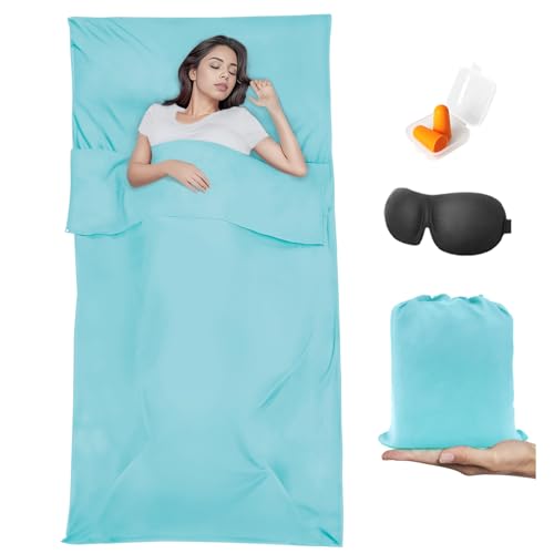 Sleeping Bag Liner,Travel Sheet & Adult Sleep Sack, Camping Sheets Travel Sleep Sack for Backpacking,Hotels & Hostels -Lightweight Single &Double Travel Sheet Camping Sheets - color: Single Glacier Blue