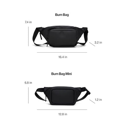 RAINS Bum Bag Mini - Black Waterproof Unisex Bum Bag for Men and Women - Black Sling Bag with Coated Zip Closure and Adjustable Strap - Water Repellent - 2 Year Warranty - size: Mini