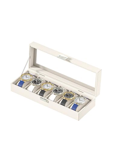 Watch Display Case For Men,Leather Watch Organizer Box,Watch Collection Storge Holder For Women,Watch Travel Organizer Tray (Beige Velvet, 6 slots) - color: Beige Velvet, size: 6 slots