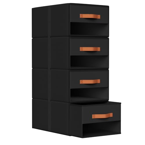 DIMJ Closet Organizers and Storage - Pull-out Fabric Bins with Drawers for Closet Foldable Clothes Organizers with Clear Window, Stackable Storage Drawers for Bedroom,Living Room,Shelf,4-Pack, Black - color: Black, size: Medium - 4 Pack