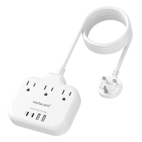 Type G Adapter for Travel,meta-ant US to UK Travel Adapter with 3ft Extension Cord,3 Outlets 4 USB(2 USB-C), Type G UK Ireland Travel Plug Adapter to British Scotland England London Hong Kong Dubai - style: Type G-UK Ireland