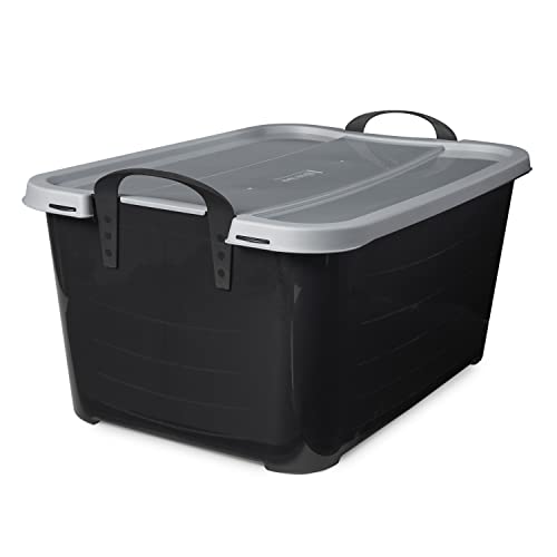 Life Story 12 Pack Heavy Duty Stackable Storage Bin, 55 Quart Home Organizer, Versatile Lightweight Locking Bins with Carrying Handles, Black/Gray - color: Black/Gray, size: 12