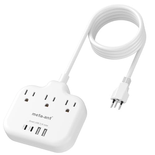 Brazil Power Adapter with 5FT Extension Cord, meta-ant US to Brazil Travel Plug with 3 American Outlets and 4 USB Charger Port(2 USB C), Type N Adaptor for USA to Brazilian Brazil, White - style: Type N-Brazil