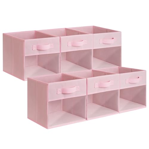 GRANNY SAYS Cube Storage Bins with Clear Window, 11 Inch Storage Cube Organizer, Collapsible Fabric Storage Cubes, Decorative Cube Storage Organizer for Shelves, Closet, Pink, 6-Pack - color: Pink with Clear Window, size: 11 Inch-6 Pack