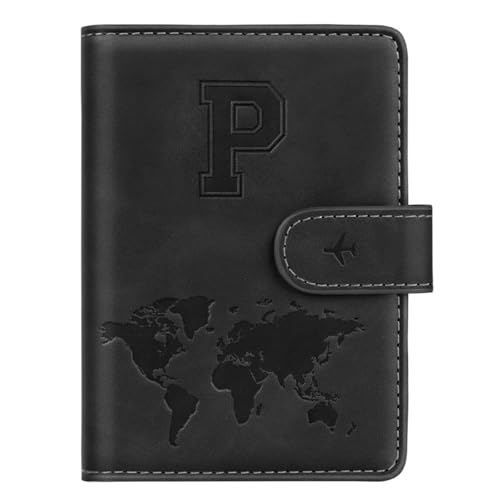 Passport Holder Cover Personalized Initial Letter A-Z Travel Wallet RFID Blocking Passport Cover Passport Book Holders for Women and Men, Black-P - color: Black, size: P