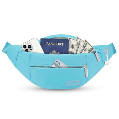 MAXTOP Large Crossbody Fanny Pack with 4-Zipper Pockets,Gifts for Enjoy Sports Festival Workout Traveling Running Casual Hands-Free Wallets Waist Pack Phone Bag Carrying All Phones - color: Water Blue, style: Large Fanny Pack(4 Zipper Pockets)
