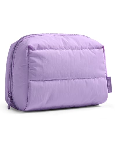 BAGSMART Puffy Makeup Bag, Wide Opening Cosmetic Organizer, Soft Water-Resistant Travel Toiletry Pouch for Women for Purse, Compact & Spacious - color: 02-Lilac