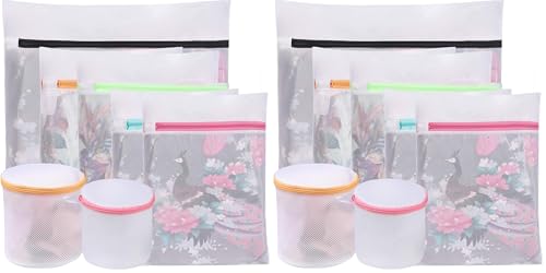 BAGAIL Laundry Bags Mesh Wash Bag for Intimates Lingerie and Delicates,7Pcs(1XL,2L,2M,2 Bra Bags) (Pack of 2) - color: Pearl White-Fine Mesh, size: 1XL,2L,2M,2 Bra Bags (Pack of 2)