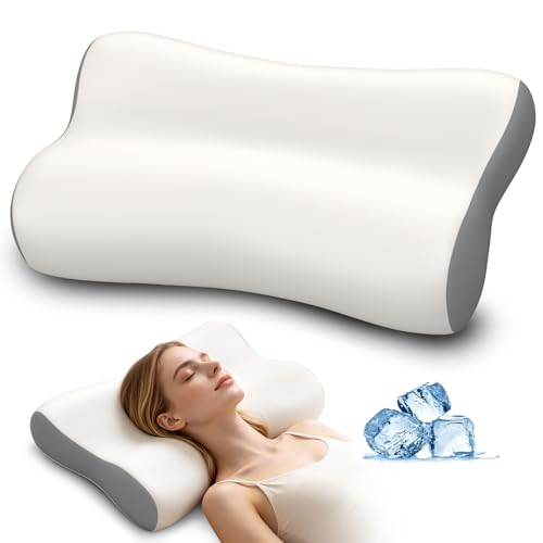 Polovo Cervical Neck Pillow - Ergonomic Side Sleeper Pillow for Pain Relief, Contour Memory Foam Pillows for Deep Sleep, Orthopedic Cooling Pillow Bed Pillow for Side Back Stomach Sleepers(White&Grey) - color: White&grey