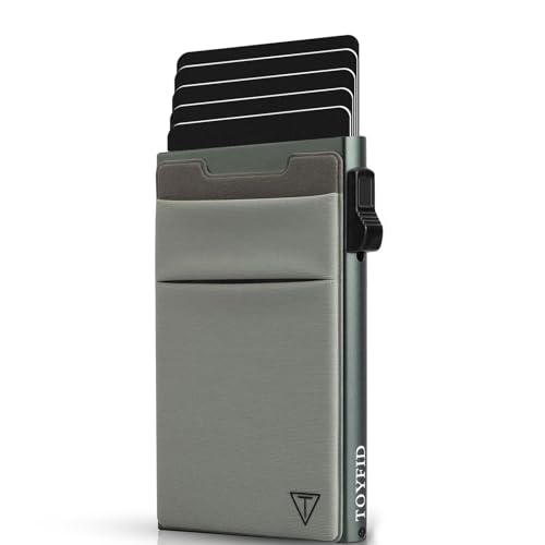 TOYFID Slim Wallet for Men - Pop Up Card Holder Wallet,Minimalist Business Wallet,Credit Card Wallet with Money Pocket,Metal Card Case Wallet,RFID Blocking,Can Hold 6 Credit Cards - color: grey B