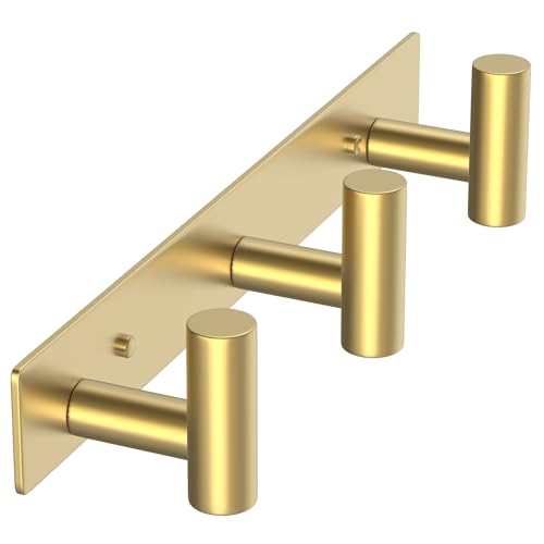 VAEHOLD Hat and Coat Wall Mount Rack - Hooks for Robes, Bags, Keys, and Towels - Bathroom Towel Hanger Organizer (Gold, “T“ Shape 3 Hooks 1 Pack) - color: Gold, size: “T“ Shape 3 Hooks 1 Pack