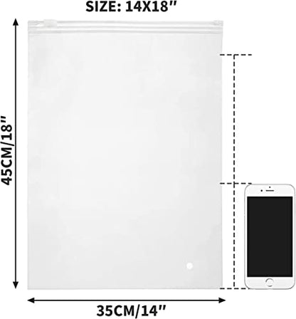 Plastic Storage Bags with Zipper, 100pcs 14x18 inch 3 mil Thick Large Ziplock Bags for Storage, Frosted Zipper Bags for Clothes T Shirt, Swimsuit, Jeans, with Vent Hole - size: 14x18"