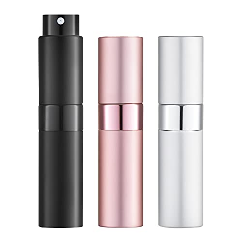 LISAPACK 8ML Atomizer Perfume Spray Bottle for Travel (3 PCS) Empty Cologne Dispenser, Portable Sprayer for Men and Women (Black, Silver, Pink) - color: 3 Colors