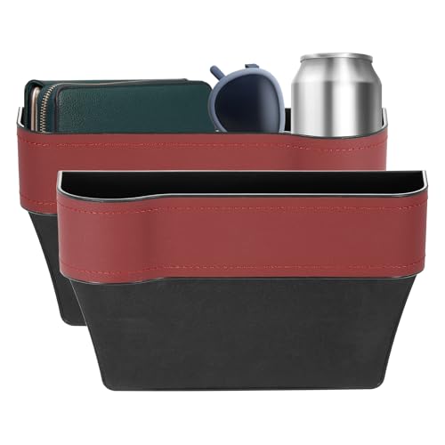 HARFINGTON 2pcs Car Seat Gap Filler Organizer 10.2 x 6.5 x 3.1 Inch ABS+Leather Universal Car Organizer Storage Box Between Seat and Console (Left+Right) with Cup Holders for Phone Keys, Red - color: Red