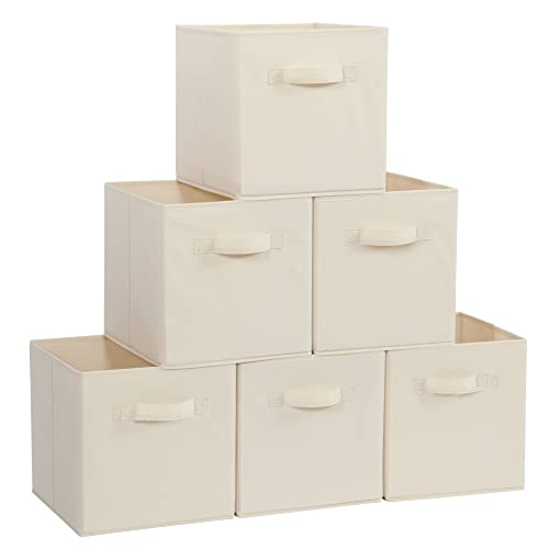 STORAGE MANIAC Storage Cubes, 11 Inch Collapsible Storage Bins with Handles, 6 Pack Fabric Foldable Bins for Organization, Durable Storage Bins for Closet, Shelves, Offices, Toys, Beige - color: Beige-6 Pack, size: 11 INCH