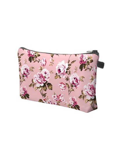 Cute Travel Makeup Bag Cosmetic Bag Small Pouch Gift for Women (Flowers Blush Pink) - color: Flowers Blush Pink