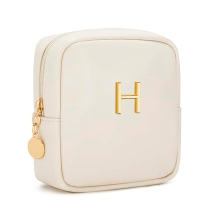 Personalized Birthday Gifts for Women - Initial Makeup Bag Set Travel Toiletry Bag Cosmetic Bags Soft Waterproof PU Leather Makeup Pouch Travel Essentials (H, 1pc Beige) - size: 1pc Beige, style: H