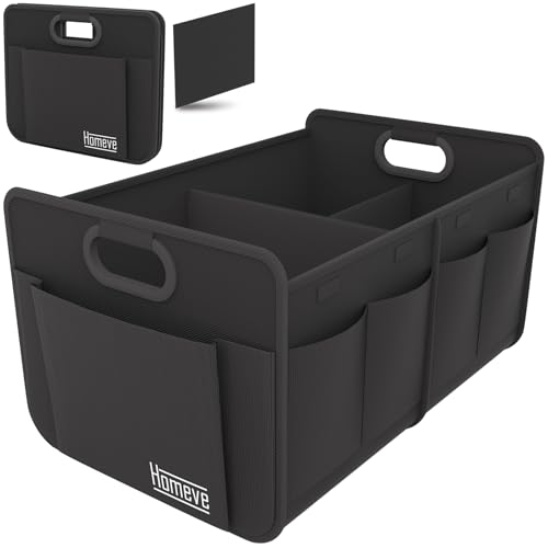 Homeve Car Trunk Organizer for SUV, 15.5Gal Large Capacity No-Sag Heavy Duty, Foldable Waterproof Anti-Slip Storage with 12 Pockets, Fit Sedan,Truck, Universal Car Accessories, Black, 2 Compart,Medium - color: Black, size: 2 Compart-Medium