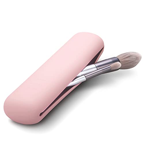 FERYES Travel Makeup Brush Holder, Magnetic Anti-fall Out Silicon Portable Cosmetic Face Brushes Holder, Soft and Sleek Makeup Tools Organizer for Travel-Pink - color: Pink, size: Small