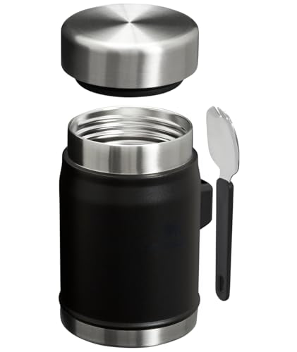 STANLEY Classic Food Jar and Spork | Vacuum Insulated Food Container | Wide Mouth Screw On Lid | Packable for Travel | Stainless Steel with Leakproof Lid | BPA-Free - color: Black 2.0