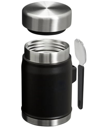 STANLEY Classic Food Jar and Spork | Vacuum Insulated Food Container | Wide Mouth Screw On Lid | Packable for Travel | Stainless Steel with Leakproof Lid | BPA-Free - color: Black 2.0