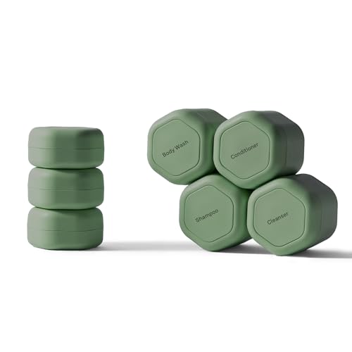Cadence Travel Containers - Daily Routine Capsule Set - Magnetic Containers with Lids,4 Flex Mediums (1.32oz) & 3 Flex Smalls (0.56oz) - Shampoo, Conditioner, Body Wash, Pills, & More - Eucalyptus - color: Eucalyptus