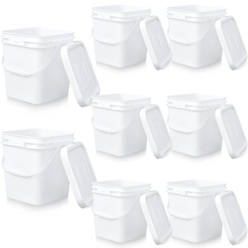 Mumufy 8 Pcs 3.5 Gallon Square Food Grade Bucket with Lid Square Bucket Pail Plastic Handles for Long Term Food Storage, Camping, Fishing, Home Organization Easy Stack and Store (White) - color: White