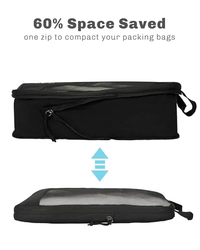Hynes Eagle 6 Set/ 4 Set/ 2 Set Compression Packing Cubes Travel Essentials Lightweight Nylon Luggage Suitcase Organizer Bag Black 4PCS - color: Black-4 PCS
