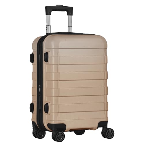 SUPER DEAL 21 Inch Expandable Suitcase Hardside Carry On Travel Luggage with Spinner Wheels Height Adjustable Handle, Champagne - color: Champagne
