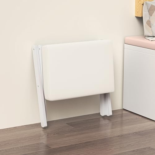 BAMBOOHOMIE Foldable Foot Stool Ottoman, Modern Foot Rest with Bamboo X Legs & Thick Foam Cushion, Folding Foot Stools Small Padded for Bedroom Living Room, Footstool for Chair Couch (White - White) - color: White - White