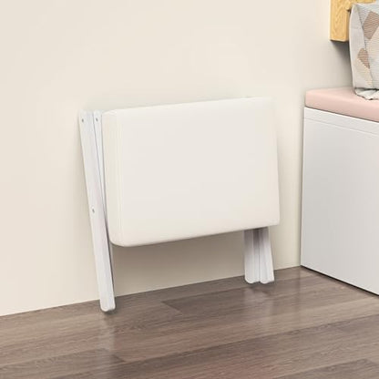 BAMBOOHOMIE Foldable Foot Stool Ottoman, Modern Foot Rest with Bamboo X Legs & Thick Foam Cushion, Folding Foot Stools Small Padded for Bedroom Living Room, Footstool for Chair Couch (White - White) - color: White - White