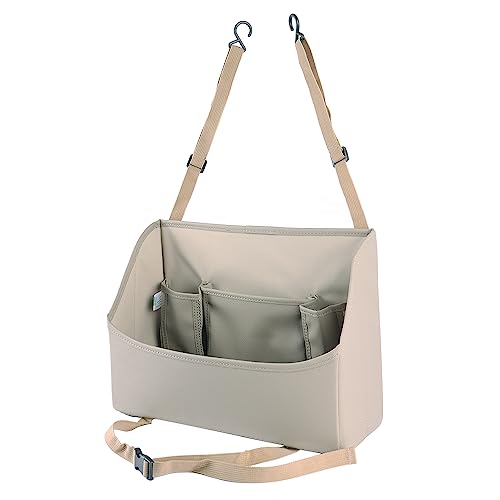 Viaviat Car Handbag Purse Holder Between Seats Leather Car Front Seat Storage Bag Large Capacity Car Organizers for Book Document Phone Bottle Tissue Toy (Beige Style-1) - color: Beige (Style 1)