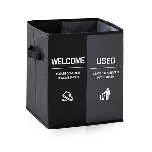 Foldable Shoe Cover Box Dispenser Storage Box Storage Bin Holder with Used Shoe Covers and Welcome Please or Remove Sign for Open House Supplies (Black, Gray) - color: Black, Gray