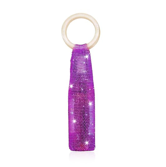 Wine Pouch Mesh Bag, Resin Handle Wine Bag, Sparkly Rhinestone Handwoven Mesh Bags, Party Water Bottle Bags Accessory, Daily Housewarming Party Use - color: Purple