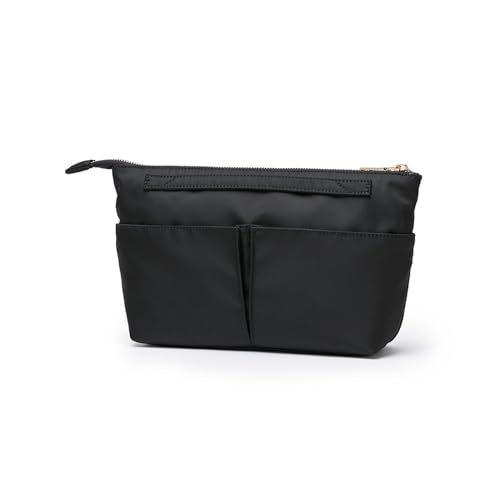 Cosmetic Bag Storage Organizer Insert Lightweight Waterproof Nylon Fabric with Zipper Closure Ideal for Travel Tote Bags（nylon-black） - color: Nylon-black