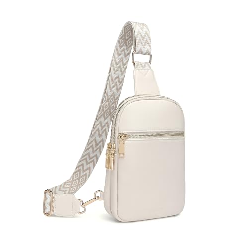 DIOMO Anti Theft Small Sling Bag for Women Cross Body Bag Trendy, RFID Fanny Packs Vegan Leather for Women Travel Belt Purse - color: Beige-Gold Zipper