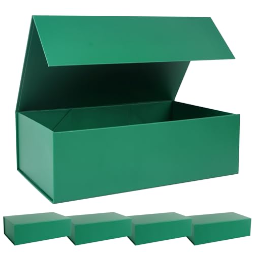 LFBOX Green Christmas Gift Box with Magnetic Lids 13.8x8.3x4.4 in, Bridesmaid Groomsman Proposal Box, Large Rectangle Storage Box 5 Pack - color: Green, size: 1 count (Pack of 5)
