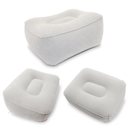 Inflatable Foot Rest, Carseat Inflatable Foot Rest Pillow, Airplanes Inflatable Foot Rest Cars, Travel Footrest Pillow for Home Office,Trains (Grey 2 Count), 14.5" L×11.8" W×7.9”H