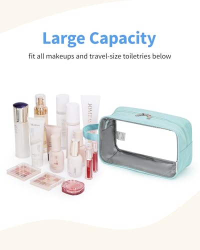 Narwey Clear Travel Toiletry Bags for Traveling Toiletries Men Women, Clear Makeup Bag Cosmetic Bag with Zipper, Make Up Pouch Organizer Bag with Handle, Skincare Beach Snack Medicine Bag, Green - color: Clear-Mint Green
