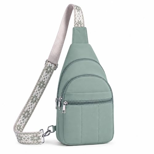 Small Sling Bag for Women, Puffer Crossbody Bag Anti Theft Travel RFID Purses Fanny Packs for Travel Hiking - color: Green