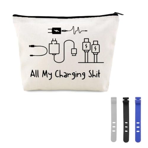 YangQian Funny Charging Electronic Storage Bag for Charging Cord Organizer Bags for Travel Backpack Canvas Makeup Bag Portable Charger Cable Pouch with 3Pcs Cables Ties - color: All My Charging Shit Style3