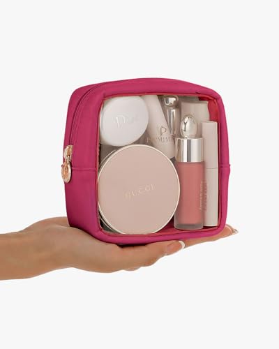 Pocmimut Clear Makeup Bag, Easy to Find Mini Makeup Bag for Purse, Travel Makeup Bag for Car, Compact Cosmetic Pouch for Daily Essentials,Hot Pink - color: Hot Pink, style: Mini