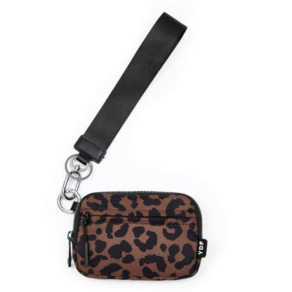 Small Wallet for Women, Mini Zip Card Case with Clear ID Window, Zipper Coin Purse, Lightweight Portable Keychain Card Holder - color: Brown Leopard Print