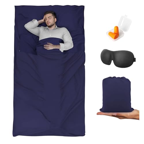 Sleeping Bag Liner,Travel Sheet & Adult Sleep Sack, Camping Sheets Travel Sleep Sack for Backpacking,Hotels & Hostels -Lightweight Single &Double Travel Sheet Camping Sheets - color: Single Navy