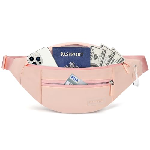 MAXTOP Large Crossbody Fanny Pack with 4-Zipper Pockets,Gifts for Enjoy Sports Festival Workout Traveling Running Casual Hands-Free Wallets Waist Pack Phone Bag Carrying All Phones - color: Mono Pink, style: Large Fanny Pack(4 Zipper Pockets)