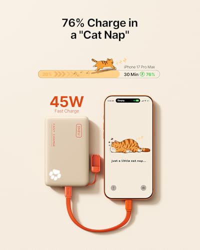 INIU 45W Fast Charging Portable Charger, 40% Smaller 10000mAh with Detachable Cable, Flight-Safe Travel Power Bank, USB C External Phone Battery Pack for Women, Girls, Daily Commute, Gift, Beige - color: Beige