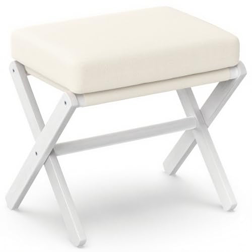BAMBOOHOMIE Foldable Foot Stool Ottoman, Modern Foot Rest with Bamboo X Legs & Thick Foam Cushion, Folding Foot Stools Small Padded for Bedroom Living Room, Footstool for Chair Couch (White - White) - color: White - White