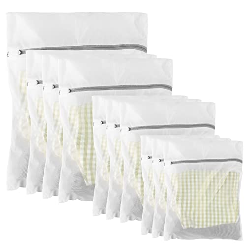 10 Pack Mesh Laundry Bags for Delicates with Non Rust Zipper- MDSXO White Laundry Bags Mesh Wash Bags, Easy Fit Bra, Sock,Lingerie,Sneaker,Baby Laundry for Washing Machine Travel Storage[1XL/3L/3M/3S] - size: 10Pack(Family Size1)